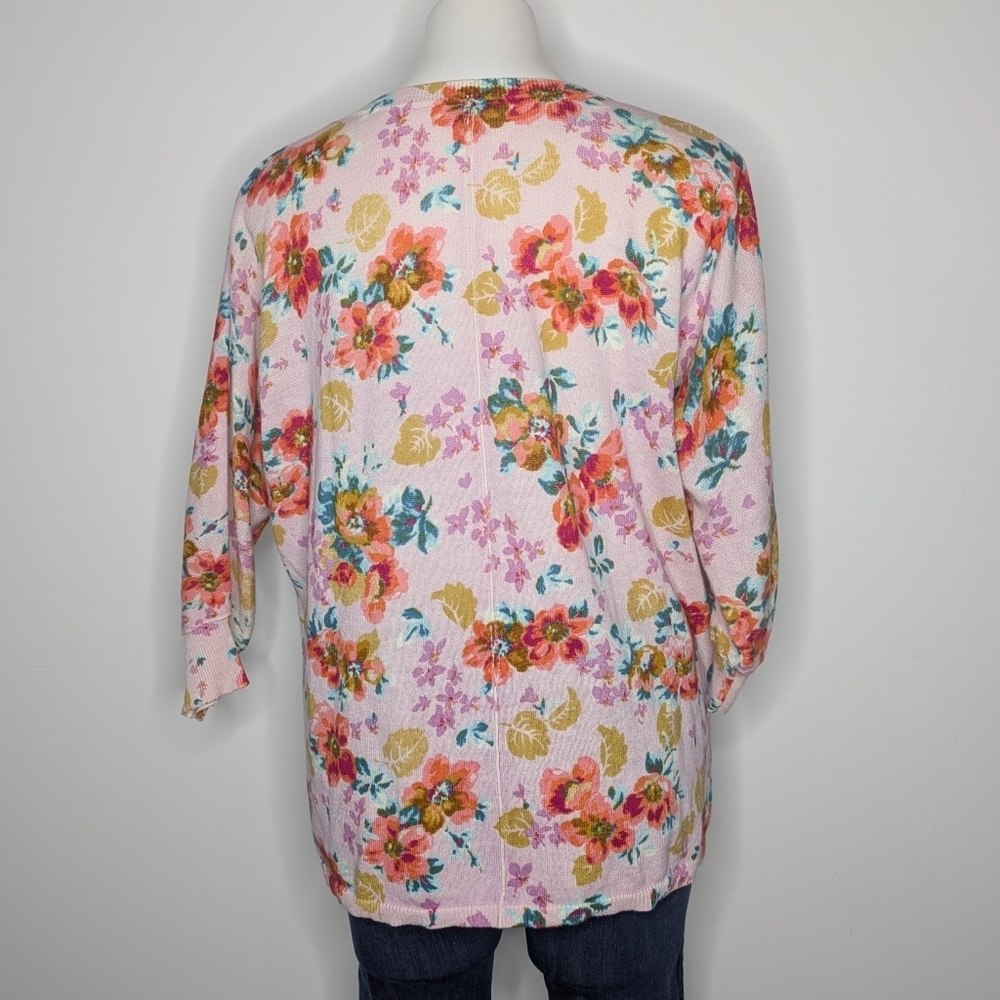 Sundance Pink Yellow Floral Lightweight Cotton V Neck Sweater M - Picture 6 of 9